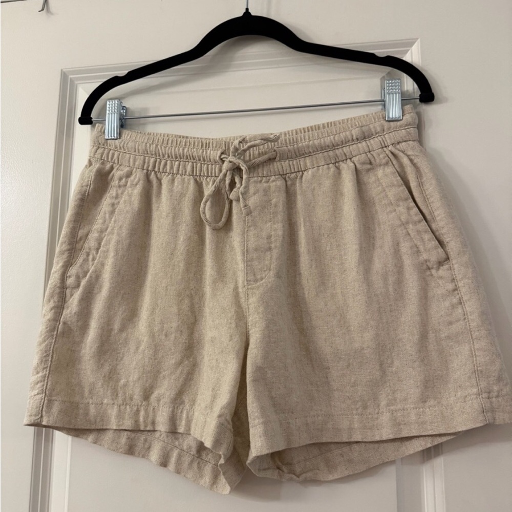 Old Navy Beige High-Waist Linen-Blend Drawstring Shorts